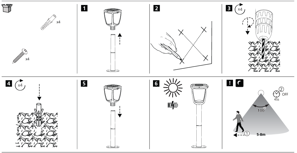 Pullert lampe m/solcelle og sensor